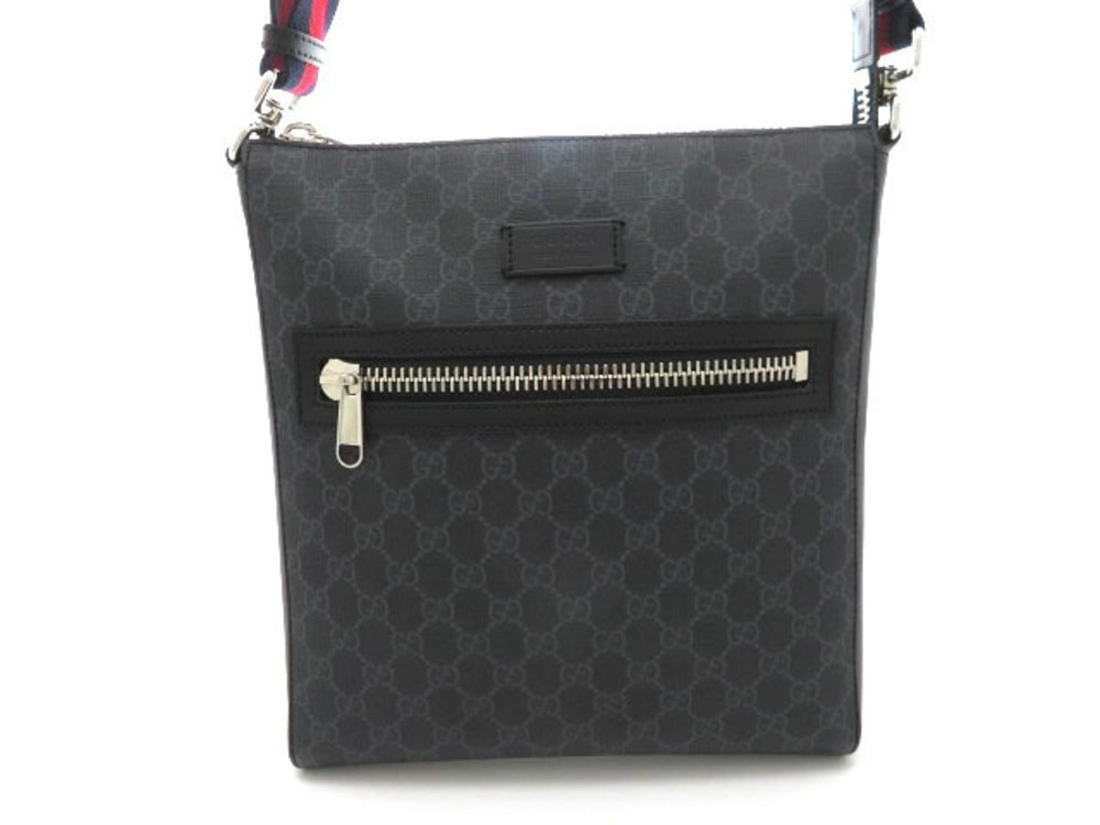 Gucci GG Supreme Canvas Messenger Bag Shoulder Leather Black Gray
